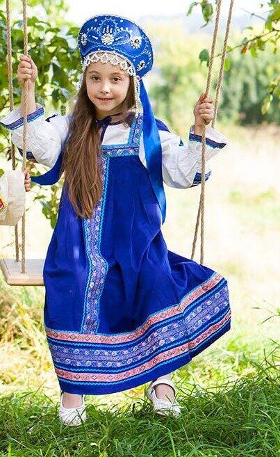 Глаша, русский-народный костюм синий (габардин), 3-4 года